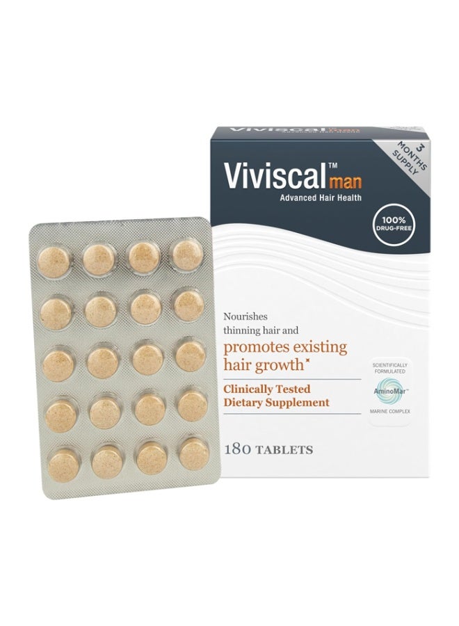 Viviscal Man Maximum Strength Hair Nourishment System, 3 Month Supply, 180 Tablets - Image 1