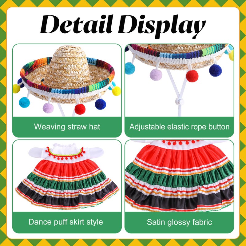 Watayo 2 Pcs/Set Mexican Porch Goose Outfits, Lawn Goose Clothing Costume for Cinco De Mayo, Garden Goose Clothes Striped Dress Mexican Sombrero for 23" High Statue Outdoor Patio Yard Decor (A Style) - Image 3