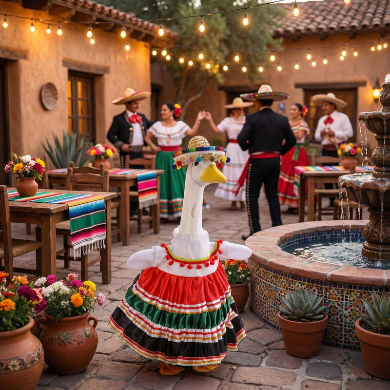 Watayo 2 Pcs/Set Mexican Porch Goose Outfits, Lawn Goose Clothing Costume for Cinco De Mayo, Garden Goose Clothes Striped Dress Mexican Sombrero for 23" High Statue Outdoor Patio Yard Decor (A Style) - Image 5