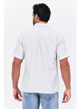 Jack Jones Men Regular Fit All Over Print Short Sleeve Casual Shirts, White  - Image 3