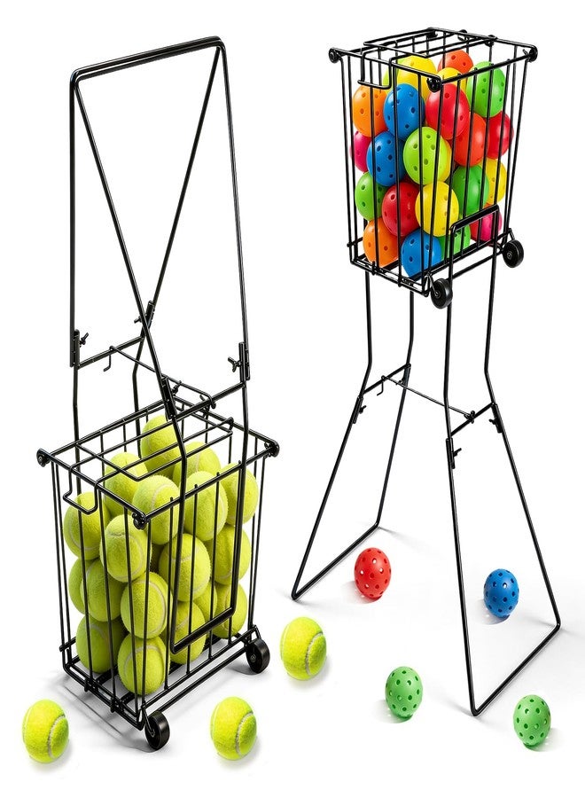 ParseBio Portable Pickleball Tennis Ball Collector with Wheel, Pickleball Retriever Basket Carrier Gatherer Picker Hopper Container for Picking and Storage Training Tool for Ball - Image 1