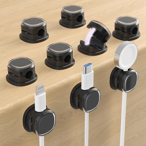 COOCAT Magnetic Cable Clips, Adjustable Cord Holder Management, Adhesive Wire Keeper Organizer for Home Office Desk Phone PC Car Wall Desktop Nightstand Appliance (9-PCS Black) - Image 1