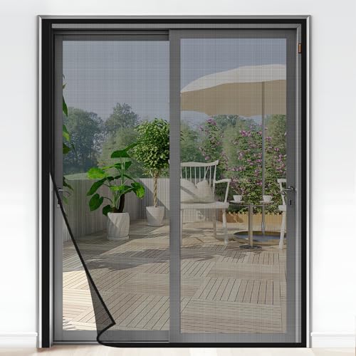 MAGZO Magnetic Screen Door Fit Door Size 72 x 80 Inches, Actual Screen Size 74 x 81 Inch Heavy Duty Side Opening Polyester Screen Curtain for Sliding Door Broader View, Black - Image 1