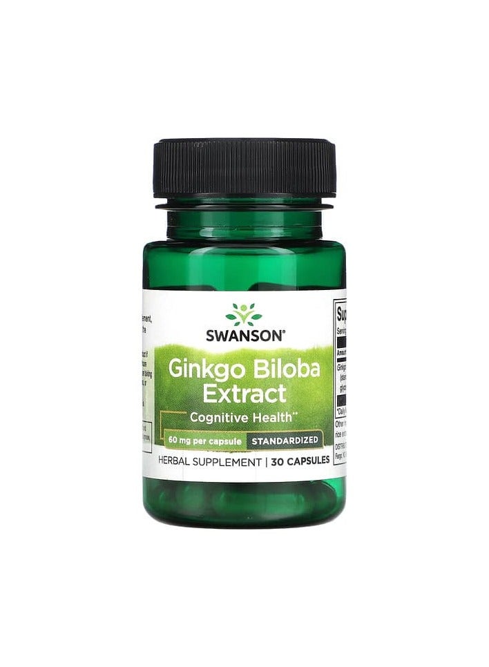 Ginkgo Biloba Extract, Standardized, 60 mg, 30 Capsules