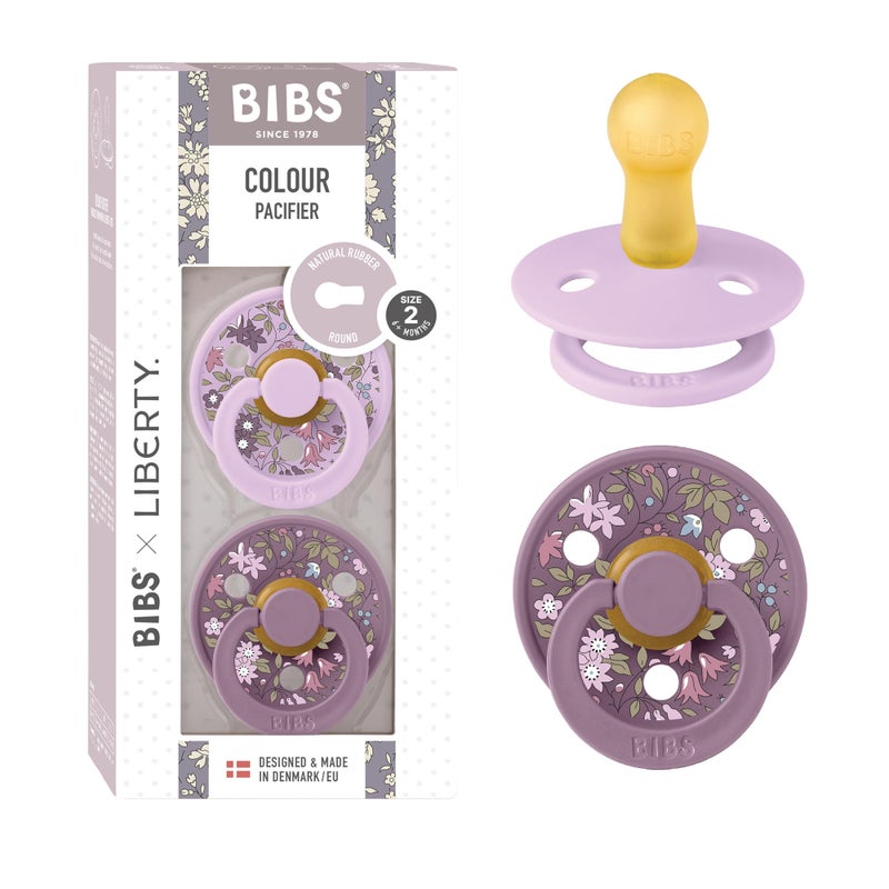 BIBS Colour Liberty Soother 2-Pack, BPA Free Dummy Pacifier, Round Nipple. Natural Rubber Latex, Made in Denmark, Size 2 (6-18 Months), Chamomile Lawn Violet Sky - Image 1