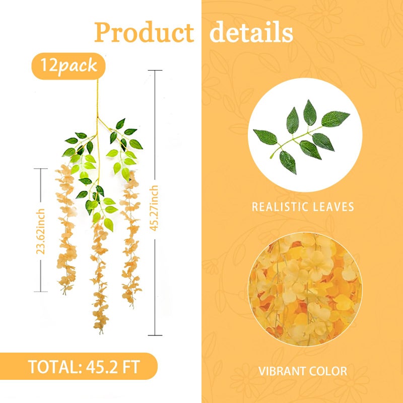 Luerbi 12 Pack Fall Wisteria Hanging Flowers Garland  3.77 Feet Orange Artificial Wisteria Flower Vines  Fake Orange Wisteria  Orange Flower Vines for Backdrop  Orange Trailing Flower  Hanging Flower Decor - Image 4