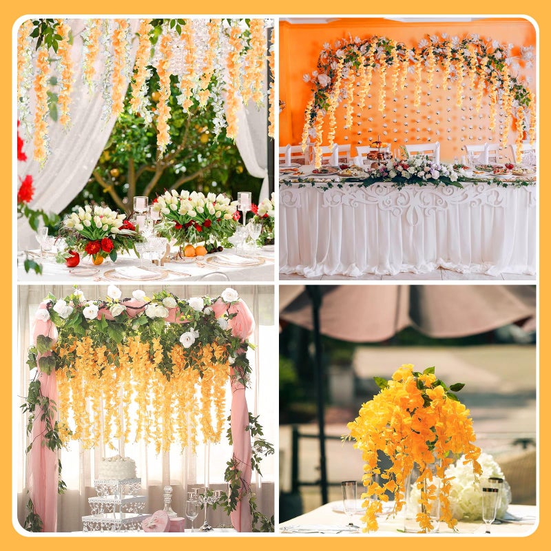Luerbi 12 Pack Fall Wisteria Hanging Flowers Garland  3.77 Feet Orange Artificial Wisteria Flower Vines  Fake Orange Wisteria  Orange Flower Vines for Backdrop  Orange Trailing Flower  Hanging Flower Decor - Image 5