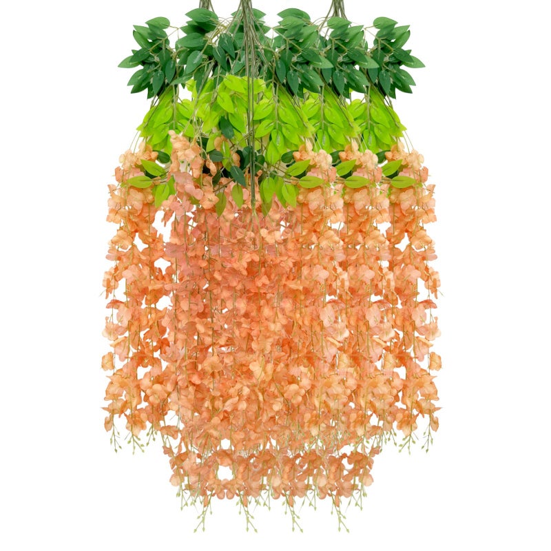 Luerbi 12 Pack Fall Wisteria Hanging Flowers Garland  3.77 Feet Orange Artificial Wisteria Flower Vines  Fake Orange Wisteria  Orange Flower Vines for Backdrop  Orange Trailing Flower  Hanging Flower Decor - Image 1
