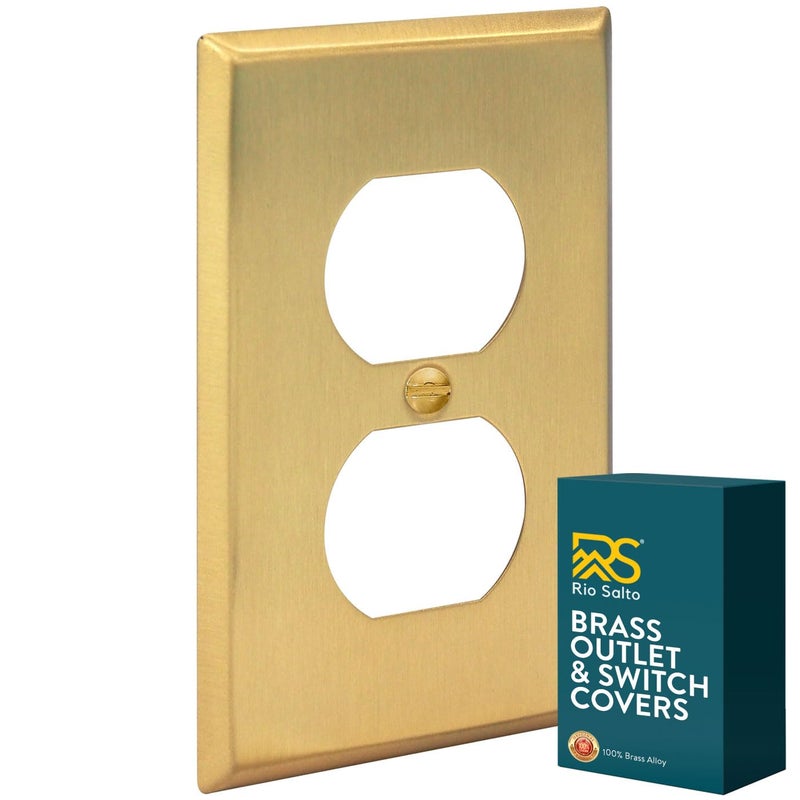 Rio Salto BRASS Metal Gold Outlet Cover Duplex or Light Switch Cover Wall Plate STANDARD SIZE Single Duplex Receptacle Wallplate Covers 1 Gang Electrical Electric Brushed Brass 45 x 27