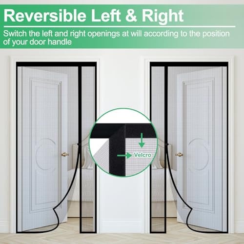 RELIANCER Fiberglass Magnetic Door Screen,Fit Doors Size 34"x82",Auto Close Screen Door Mesh w/Magnets,Left Right Side Opening,Patio Doorway Net Screens,Self-Closing Doors Cover,Doorway Curtain Mesh - Image 3