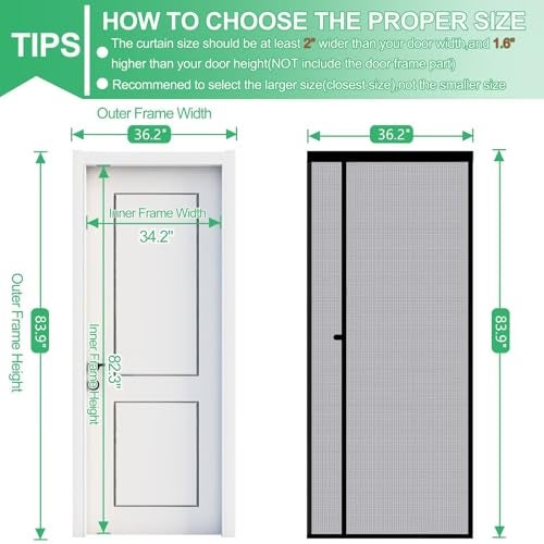 RELIANCER Fiberglass Magnetic Door Screen,Fit Doors Size 34"x82",Auto Close Screen Door Mesh w/Magnets,Left Right Side Opening,Patio Doorway Net Screens,Self-Closing Doors Cover,Doorway Curtain Mesh - Image 2