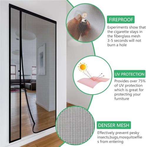 RELIANCER Fiberglass Magnetic Door Screen,Fit Doors Size 34"x82",Auto Close Screen Door Mesh w/Magnets,Left Right Side Opening,Patio Doorway Net Screens,Self-Closing Doors Cover,Doorway Curtain Mesh - Image 5