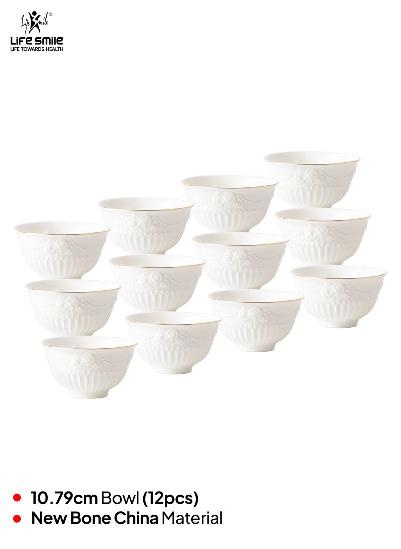 Life Smile LIFE SMILE 12pc Gold/White Serving Bowl Set, New Bone China, Ideal for Desserts, Salads, Cakes  - Image 2