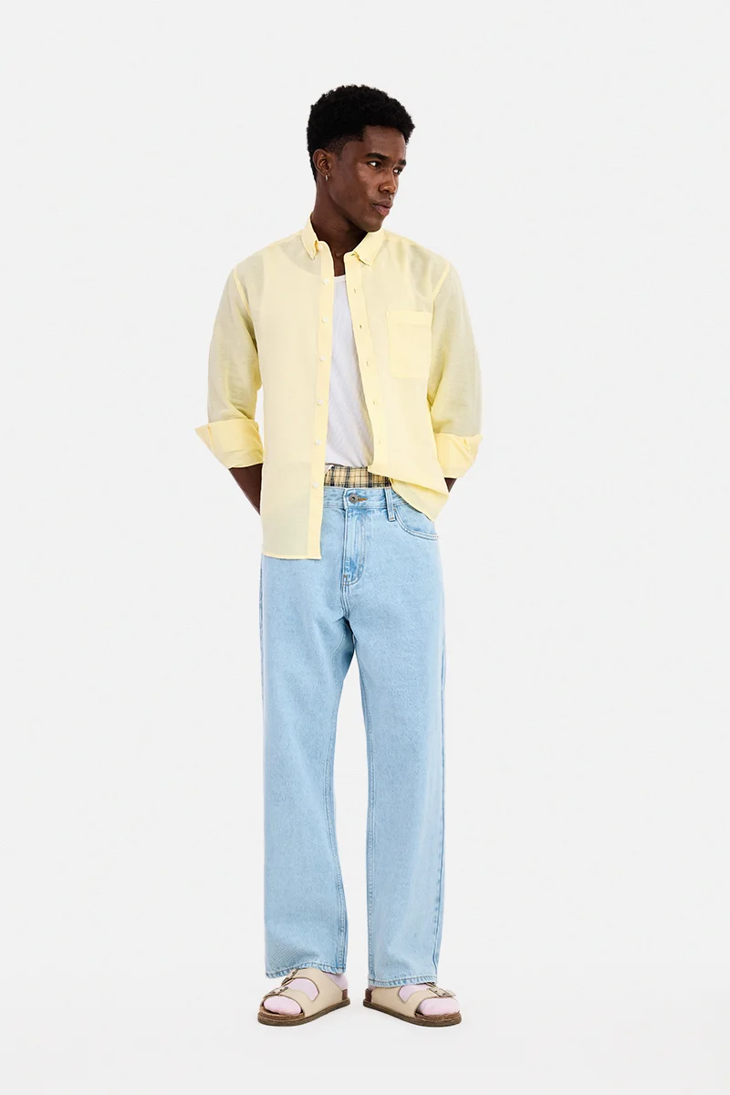 SNITCH Yellow Solid Long Sleeve Regular Fit Casual Shirt