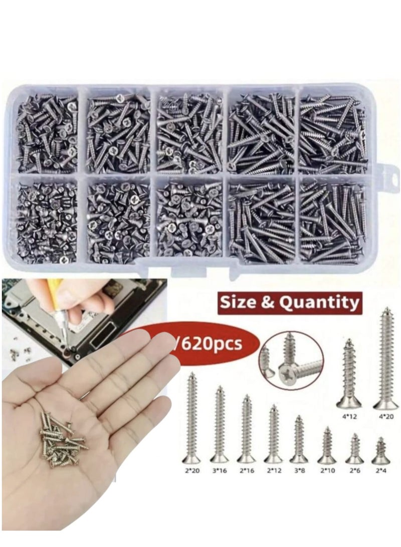 620pcs M2 M3 M4 Self Tapping Screws Set Kit, Fastener Screw Set, Wood Tooth Lock Nuts Screws Set - Image 1