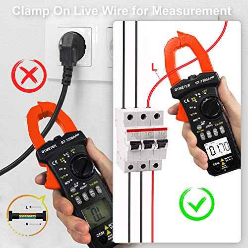 BTMETER BT-7200APP TRMS 6000 Counts Clamp Multimeter, Digital Clamp-on Ammeter for AC/DC Current Voltage Resistance Capacitor Frequency Continuity Temperature NCV Meter - Image 5