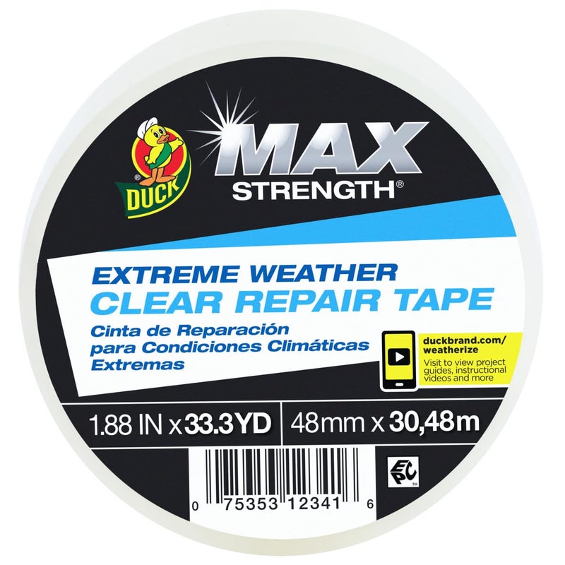 Duck Brand All Weather Indoor/Outdoor Repair Tape, Weatherproofing, Clear & UV Resistant, 1.88-Inch x 33.3-Yards, Single Roll, 281230 - Image 1