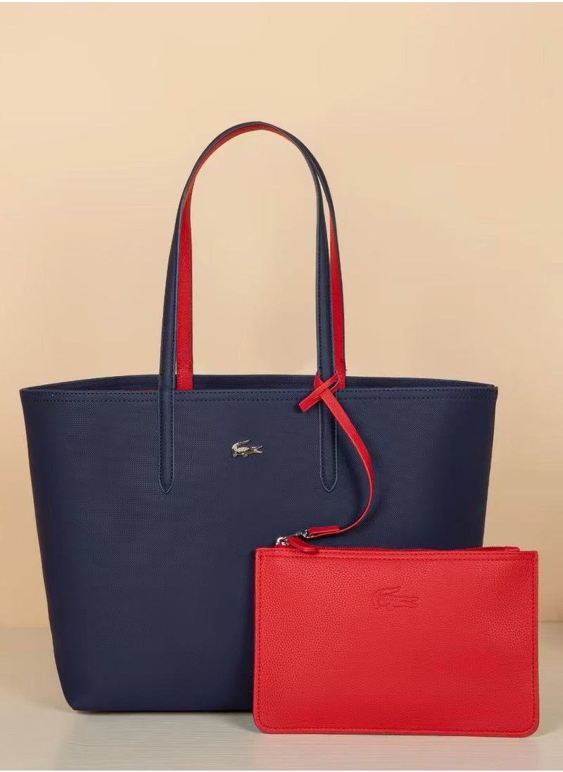 LACOSTE - Lacoste Women's Double sided Two tone Large Capacity Handbag, Fashionable Multi functional, Deep Blue/Red - Image 1