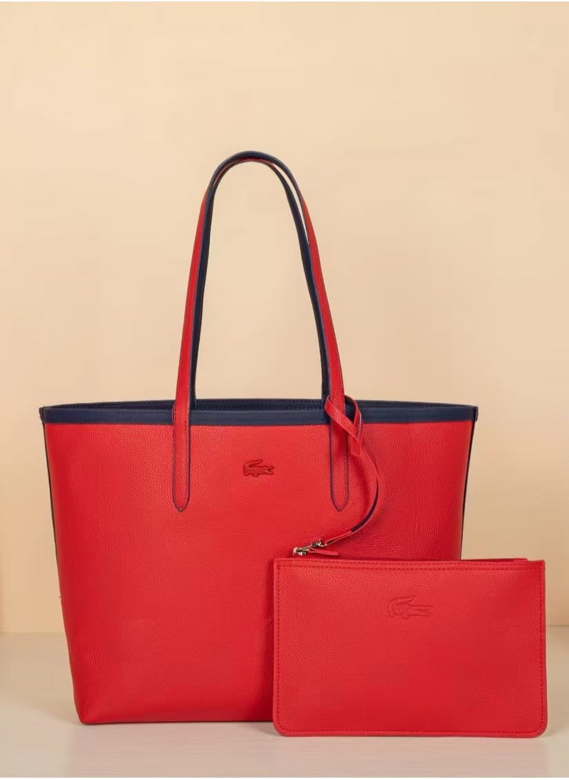 LACOSTE - Lacoste Women's Double sided Two tone Large Capacity Handbag, Fashionable Multi functional, Deep Blue/Red - Image 1