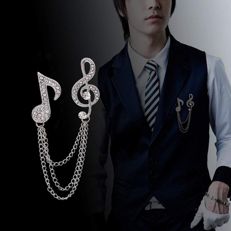 Huture 2 Pack Men's Music Note Mark Brooch Lapel Pin Badge Hanging Chains Collar Brooches Pin for Career Suit Tuxedo of Shirts Tie Hat Scarf for Boyfriend Father Birthday Gift Gold/Silver - Image 4