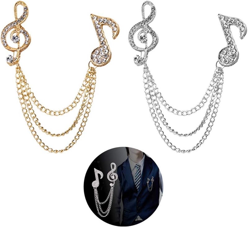 Huture 2 Pack Men's Music Note Mark Brooch Lapel Pin Badge Hanging Chains Collar Brooches Pin for Career Suit Tuxedo of Shirts Tie Hat Scarf for Boyfriend Father Birthday Gift Gold/Silver - Image 1