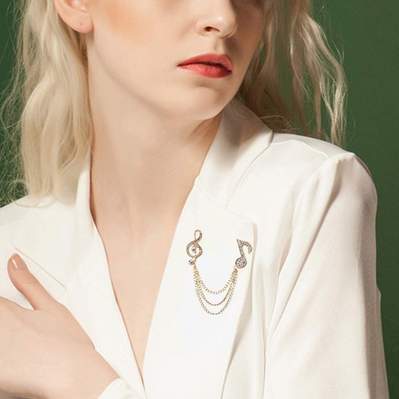 Huture 2 Pack Men's Music Note Mark Brooch Lapel Pin Badge Hanging Chains Collar Brooches Pin for Career Suit Tuxedo of Shirts Tie Hat Scarf for Boyfriend Father Birthday Gift Gold/Silver - Image 3