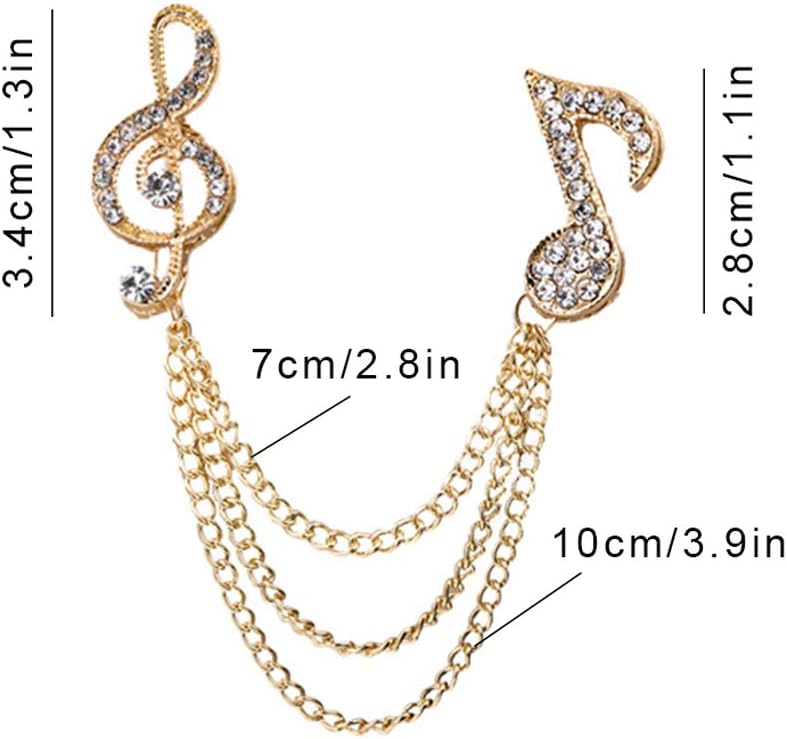 Huture 2 Pack Men's Music Note Mark Brooch Lapel Pin Badge Hanging Chains Collar Brooches Pin for Career Suit Tuxedo of Shirts Tie Hat Scarf for Boyfriend Father Birthday Gift Gold/Silver - Image 2