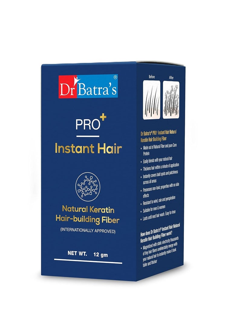 Dr Batra's Pro Instant Hair Natural Keratin Hair Building fibre Internationally Approved Black Hair fiber for thin Fine hair 12 GM - Image 1