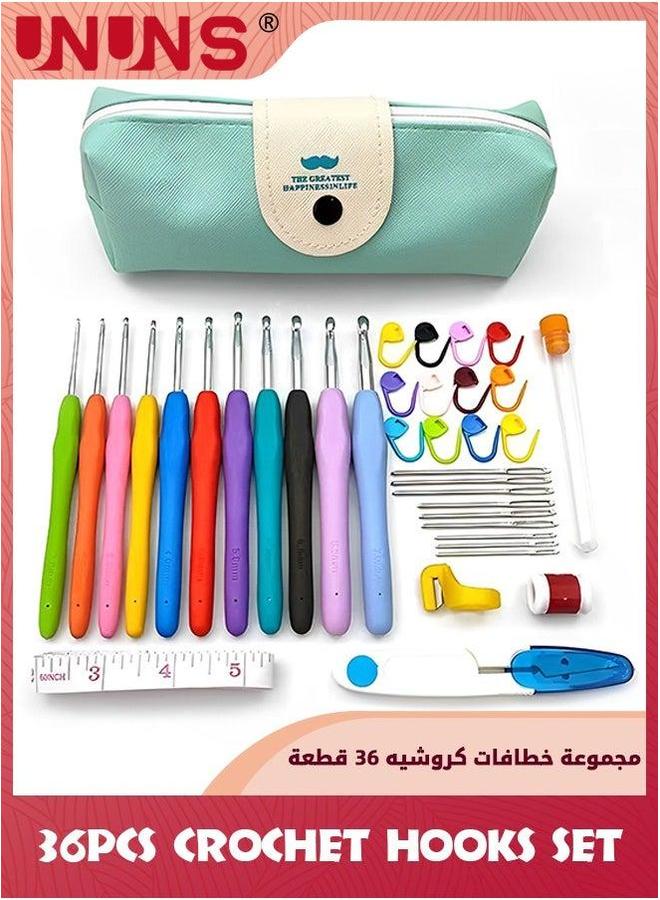 UNUNS 36PCS Crochet Hooks Set For Arthritic Hands,Ergonomic Soft Grip Handles,Crochet Kit Beginners,Women,Large Needle With Blue Case  - Image 1