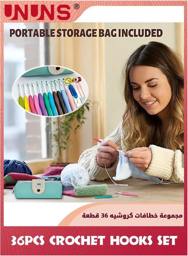 UNUNS 36PCS Crochet Hooks Set For Arthritic Hands,Ergonomic Soft Grip Handles,Crochet Kit Beginners,Women,Large Needle With Blue Case  - Image 2