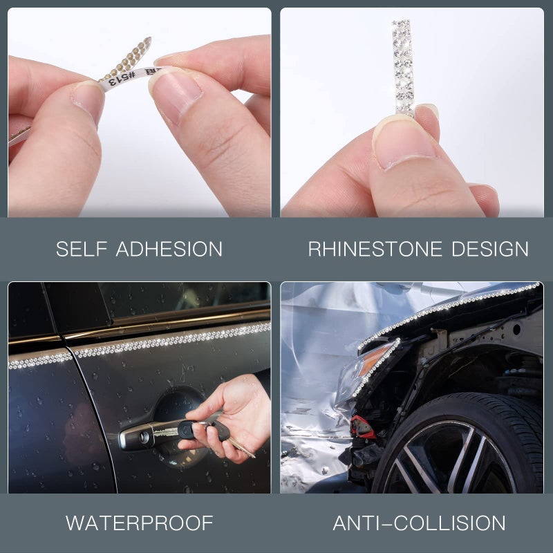 Kingdder 16.4Ft Bling Car Trim Self Adhesive Glitter Crystal Rhinestone Car Interior Exterior Accessories for Women DIY Line Molding Stickers for Auto Dashboard Diamond Ribbon Strips Decor (White) - Image 4