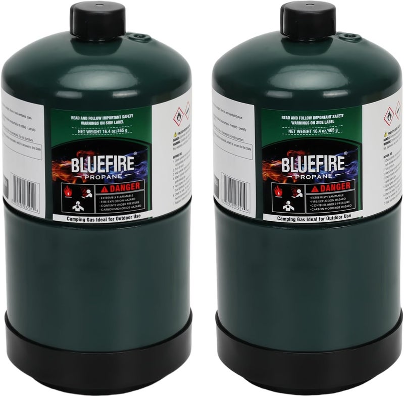KOMAN BLUEFIRE 16.4 oz Propane Tank Camping Propane Tank Portable Canister Propane Gas Tank Small Propane Tanks for Camping Stove Outdoor Backpack Mini Burner Heater Cooking Torch Lamp(2 Pack) - Image 1