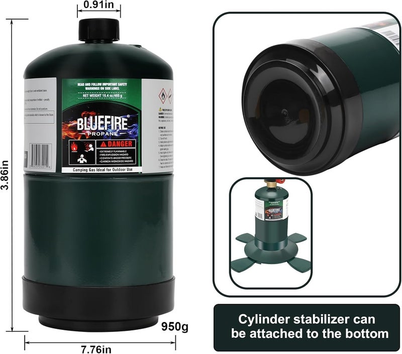 KOMAN BLUEFIRE 16.4 oz Propane Tank Camping Propane Tank Portable Canister Propane Gas Tank Small Propane Tanks for Camping Stove Outdoor Backpack Mini Burner Heater Cooking Torch Lamp(2 Pack) - Image 2