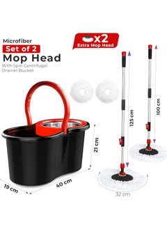 Festive Gallery 360 Degree Floor Black Spin Mop Bucket Set Spinning Rotating With 2 Cleaning Dry Heads  - Image 2