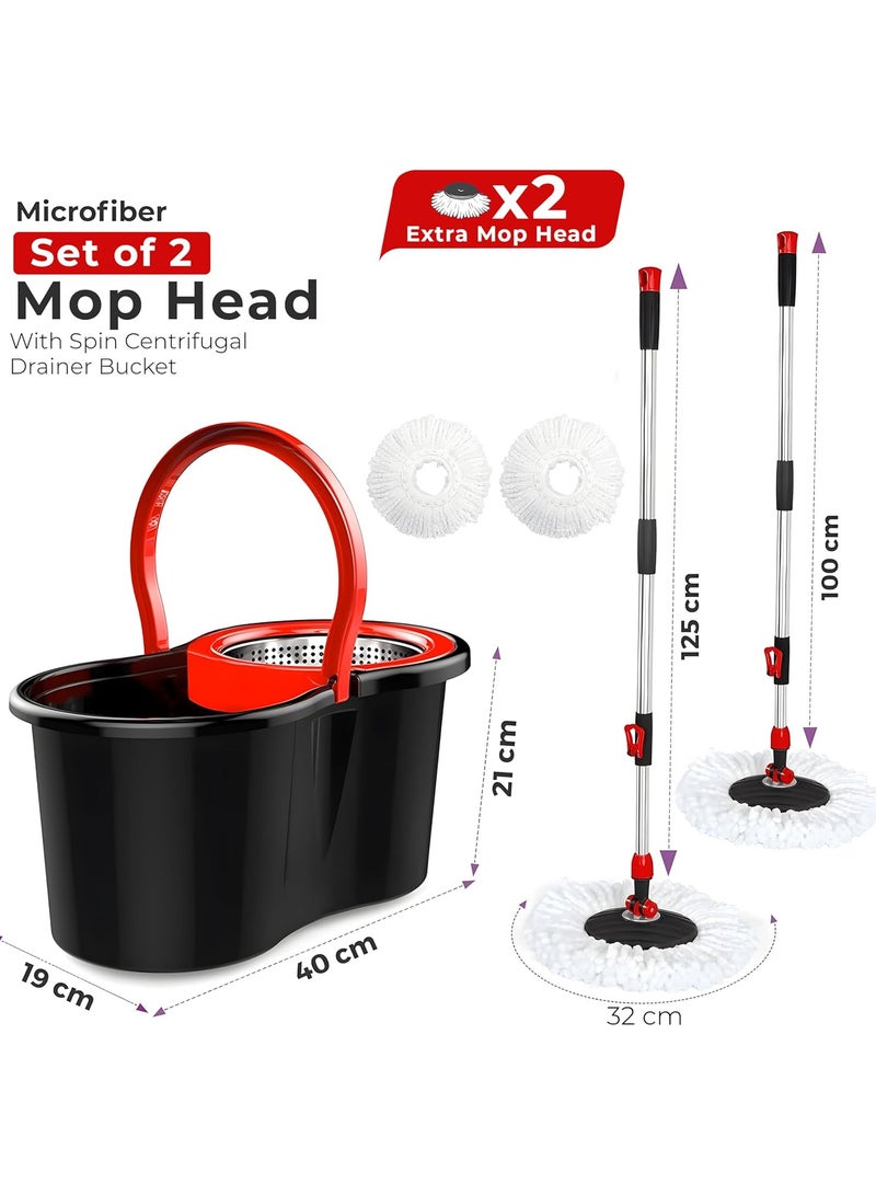 Festive Gallery 360 Degree Floor Black Spin Mop Bucket Set Spinning Rotating With 2 Cleaning Dry Heads - Image 2