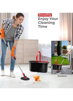 Festive Gallery 360 Degree Floor Black Spin Mop Bucket Set Spinning Rotating With 2 Cleaning Dry Heads  - Image 3