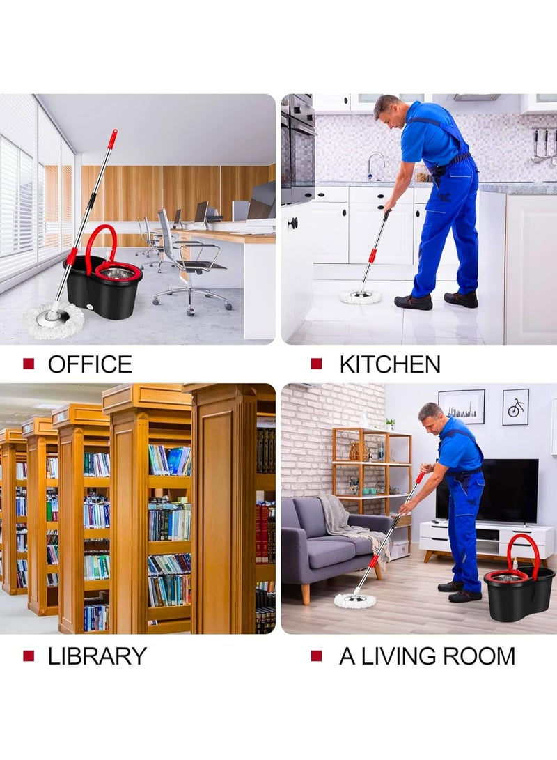 Festive Gallery 360 Degree Floor Black Spin Mop Bucket Set Spinning Rotating With 2 Cleaning Dry Heads - Image 4