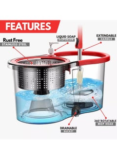 Festive Gallery 360 Degree Floor Black Spin Mop Bucket Set Spinning Rotating With 2 Cleaning Dry Heads  - Image 5