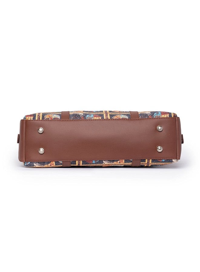 ZOUK Black Printed Handmade Vegan Leather Women's Office Bag for 15.6 inch Laptop and iphone with double handles - African Art - Image 5