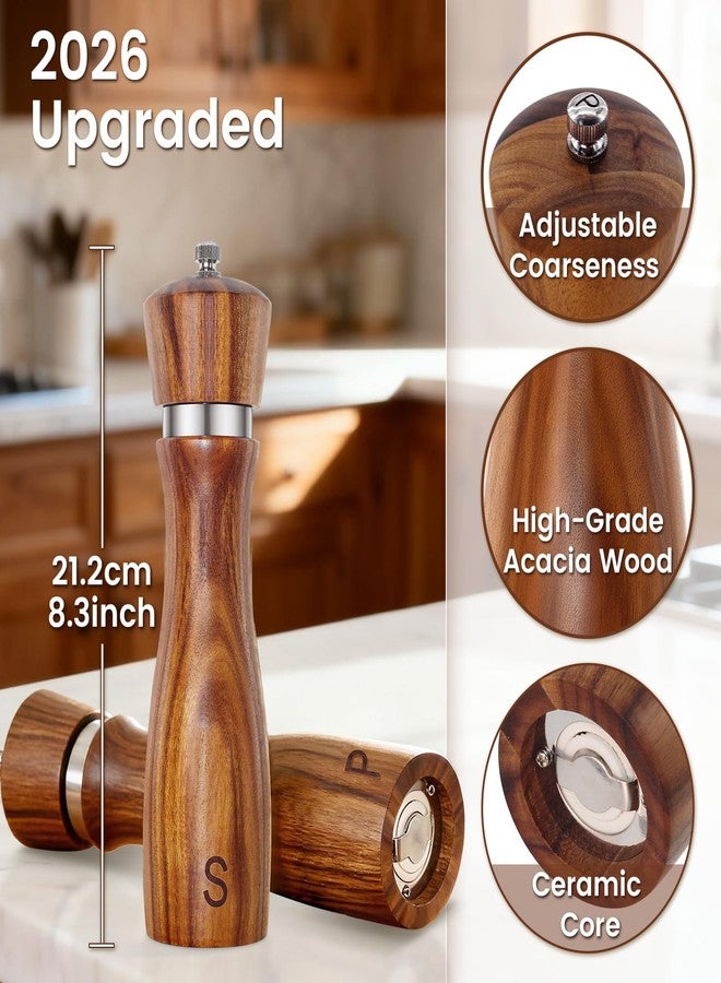DZDOV Wedding Gifts for Couples 2025: Acacia Wood Salt and Pepper Grinder Set with Bow Design - Kitchen Counter Decor - Image 5