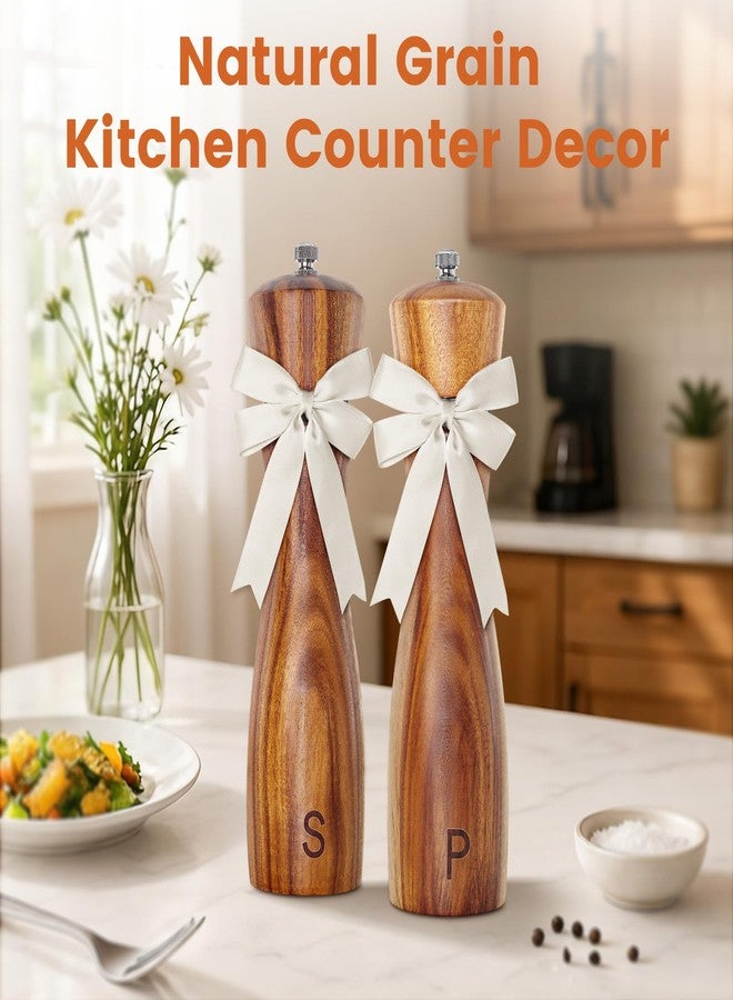 DZDOV Wedding Gifts for Couples 2025: Acacia Wood Salt and Pepper Grinder Set with Bow Design - Kitchen Counter Decor - Image 4