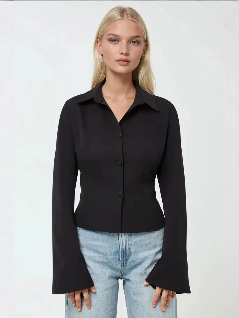 HICCUP Fitted Long Sleeve Cotton Shirt