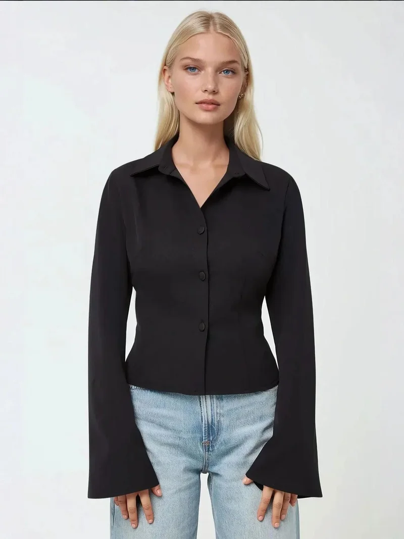 HICCUP Fitted Long Sleeve Cotton Shirt