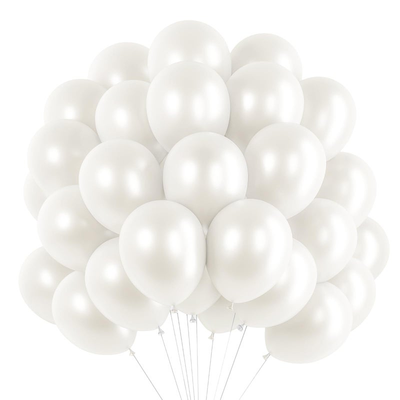 RUBFAC 120pcs Pearl White Balloons 12 Inches White Balloons Bright Color Latex Party Ballons for Birthday Baby Shower Wedding Party Supplies Garland Arch Decoration