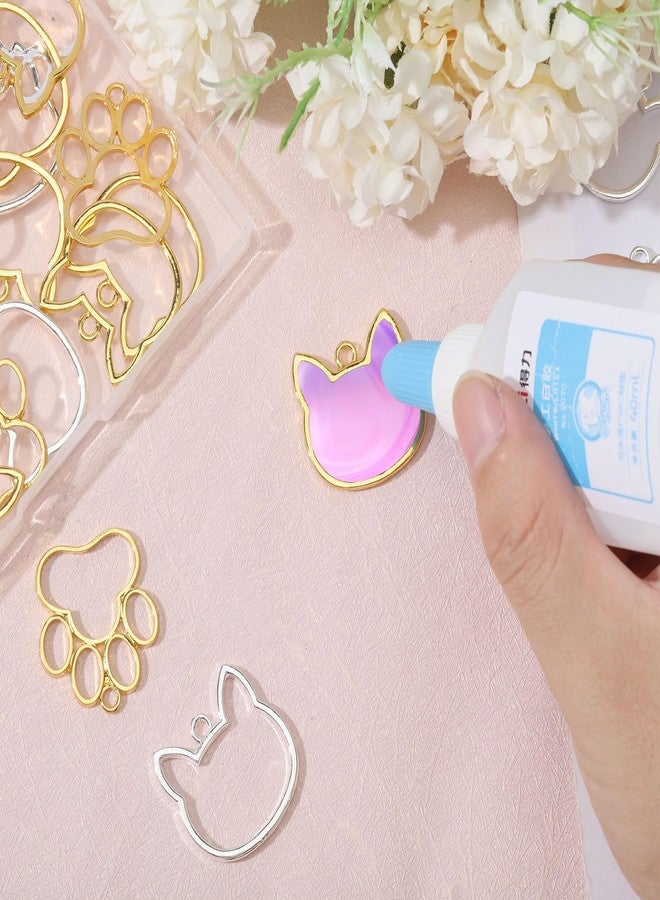 CHGCRAFT 32Pcs 4 styles Cat Head Shaped Dog Paw Open Back Bezel Pendants Alloy Pendants Bezel Blank Trays Hollow Frame For DIY UV Resin Epoxy Resin Pressed Flower Jewelry - Image 4