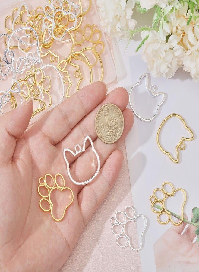 CHGCRAFT 32Pcs 4 styles Cat Head Shaped Dog Paw Open Back Bezel Pendants Alloy Pendants Bezel Blank Trays Hollow Frame For DIY UV Resin Epoxy Resin Pressed Flower Jewelry - Image 3