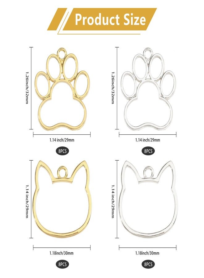 CHGCRAFT 32Pcs 4 styles Cat Head Shaped Dog Paw Open Back Bezel Pendants Alloy Pendants Bezel Blank Trays Hollow Frame For DIY UV Resin Epoxy Resin Pressed Flower Jewelry - Image 2