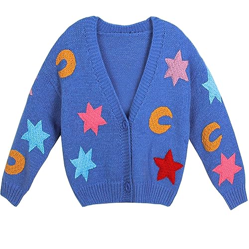 HOULENGS Women's Star Print Long Sleeve Button Cardigan Sweater V Neck Crop Knitted Cardigan Coat Darkblue One Size - Image 5