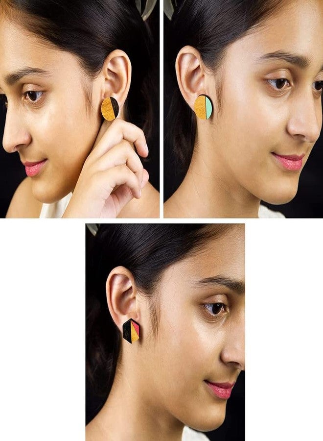 ORENAME Wooden Earrings for Girls and Women 3 Pairs Set Handmade Wooden Earrings with Ear Backs for Women and Girls Different Shapes and Colors(Pack of 3 -Style-1,2,3) - Image 2