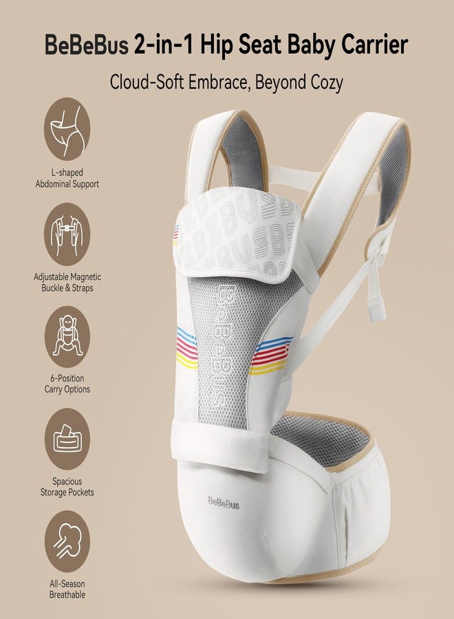bebebus Baby Carrier with Hip Seat, BeBeBus 2-in-1 Ergonomic Newborn to Toddler Carrier up to 44 lbs, Detachable Hands-Free for Infant, All Season Forward-Facing Carry, Fits Waist Sizes up to 38 inch (White) - Image 2